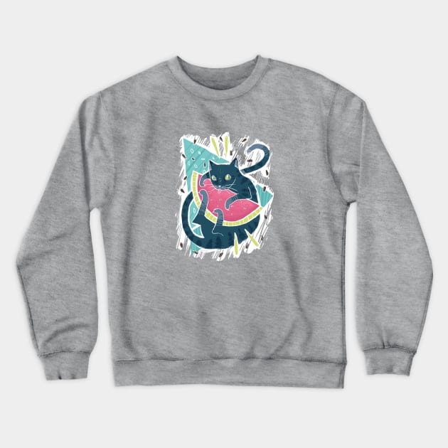 WATERMELON CAT Crewneck Sweatshirt by KelseyKingIllustration